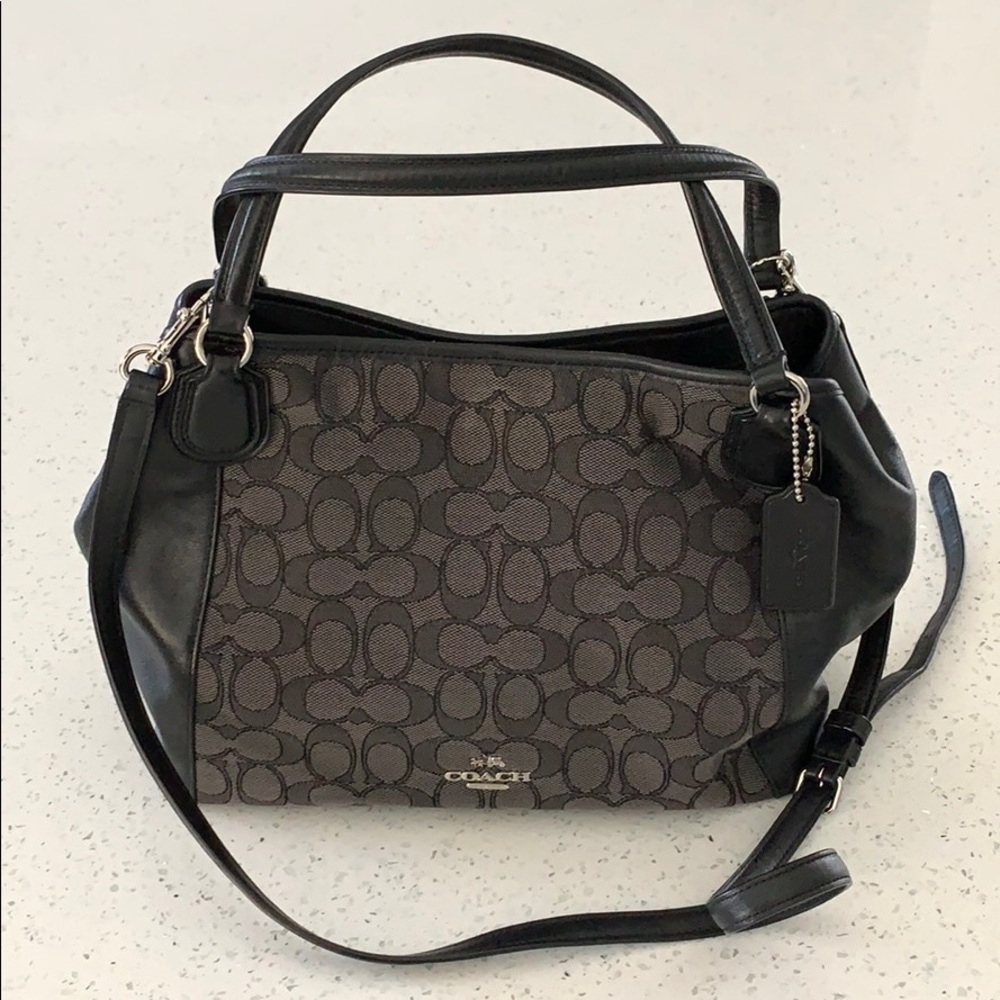 Coach Black Leather Monogram Shoulder Bag Purse